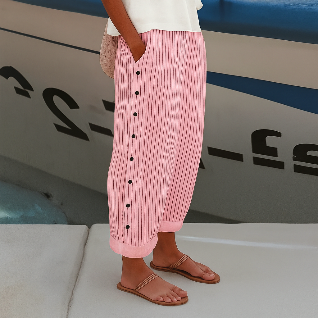 Amelia | Women’s Striped Button Detail Casual Pants