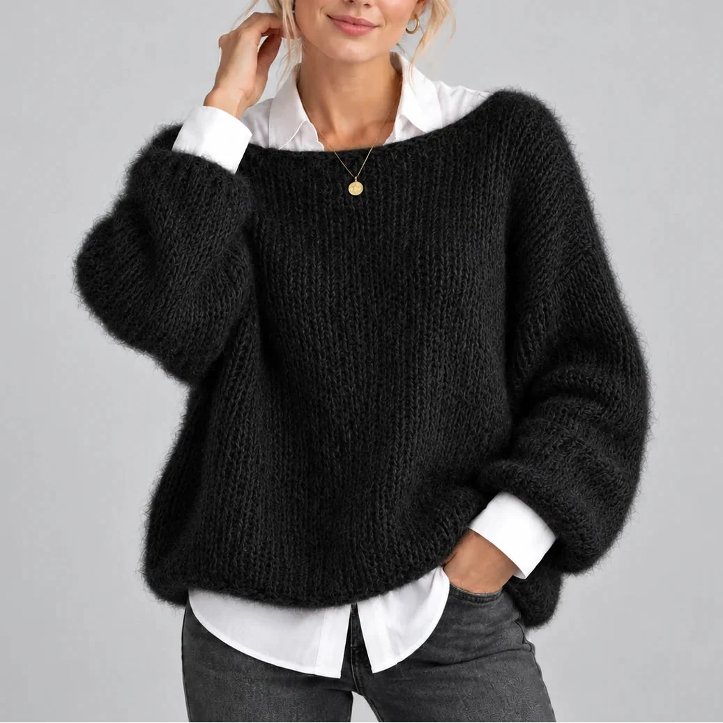 Women's Oversized Chunky Knit Jumper with Balloon Sleeves