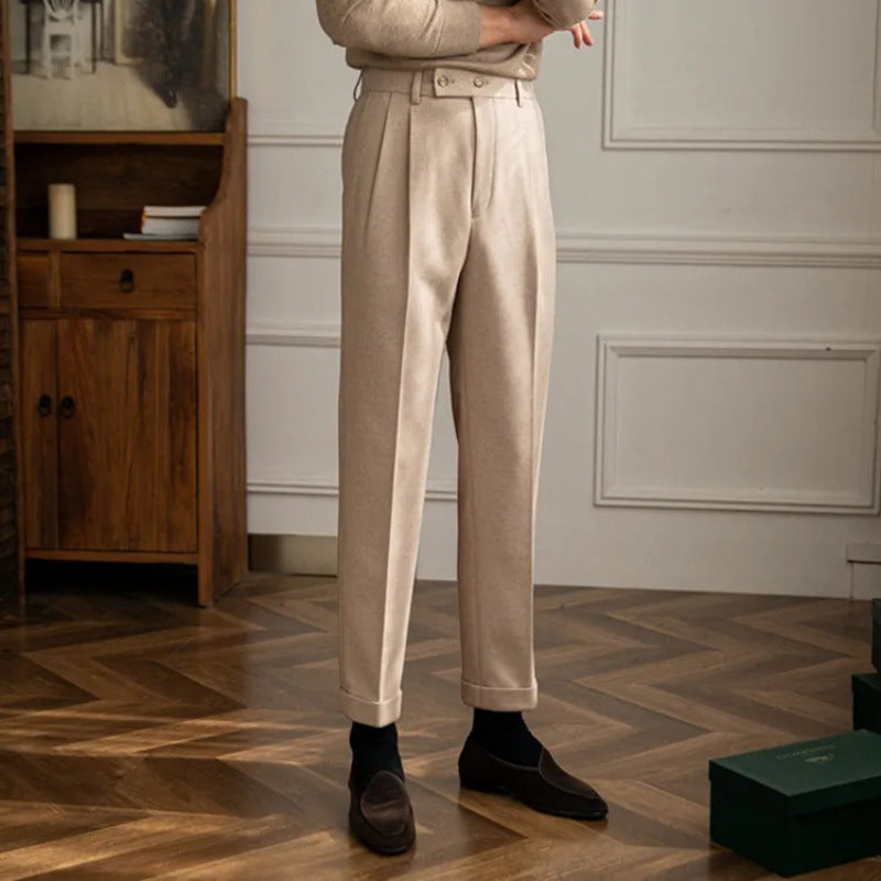 Theo | Men’s High Waisted Pleated Straight Trousers