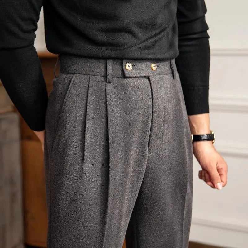Theo | Men’s High Waisted Pleated Straight Trousers