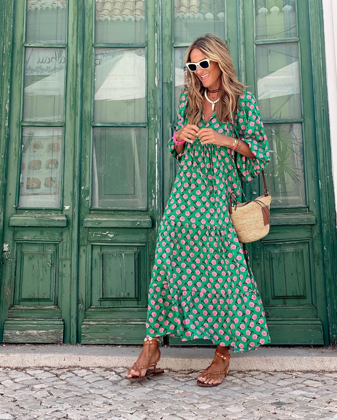 Grace | Women’s Printed V Neck Flowy Maxi Dress