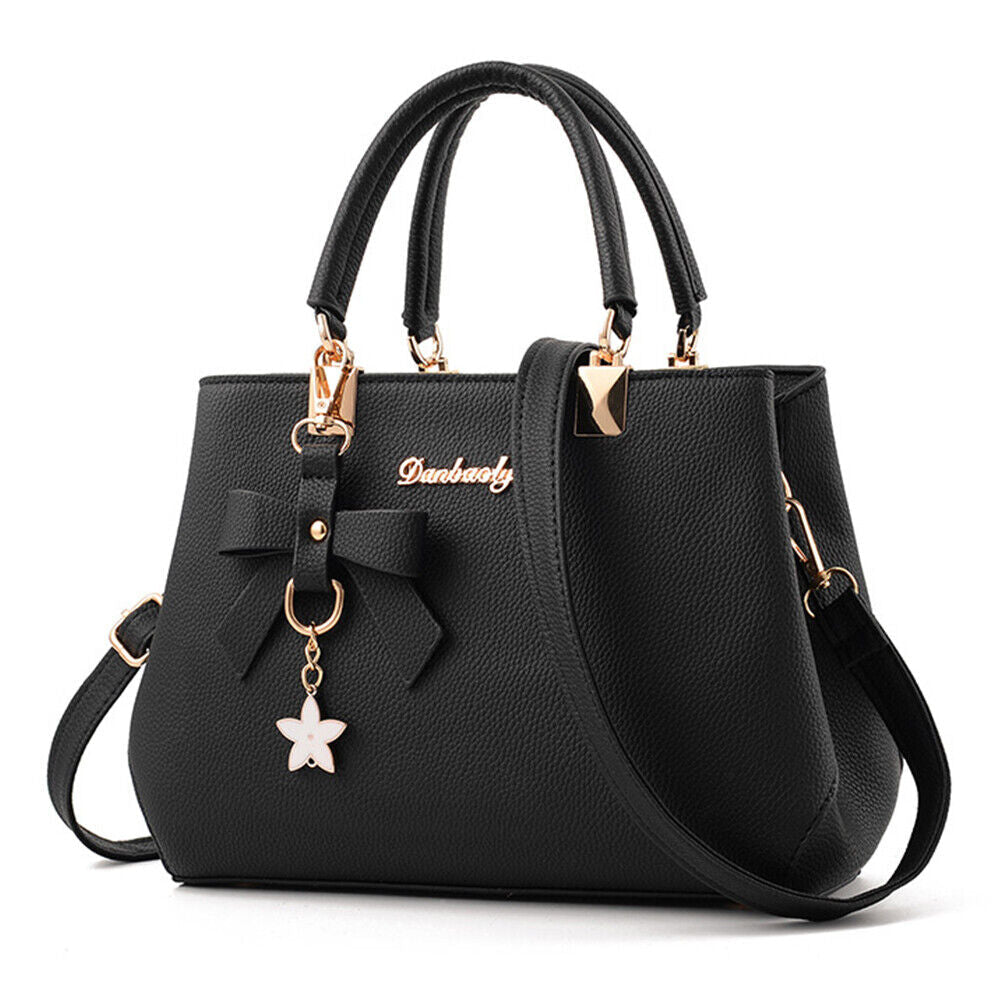 Leather Handbag with Bow and Star Charm Detail