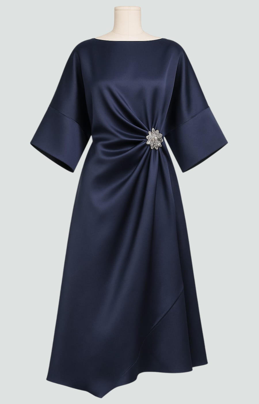 Abigail | Women’s Elegant Draped Brooch Maxi Dress