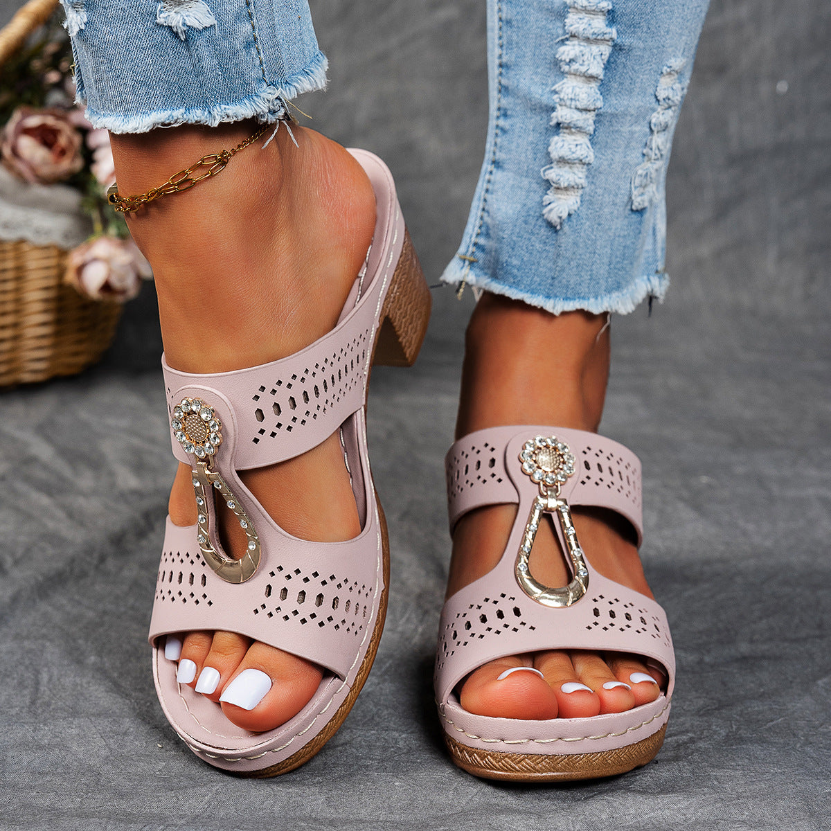 Finley | Women's Orthopedic Rhinestone Flat Sandals