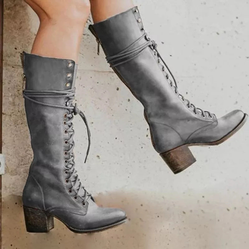 Bella | Chic Women’s Leather Knee Boots with Laces