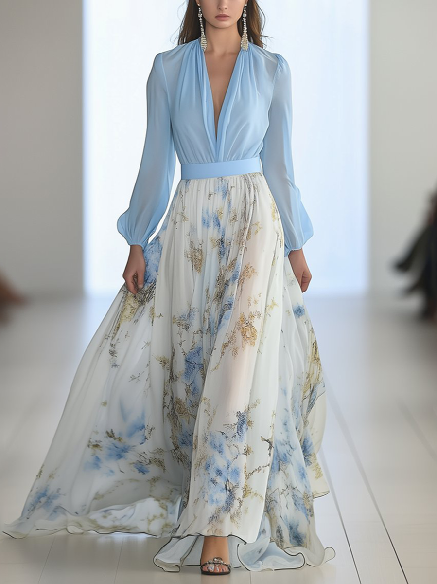 Eleanor | Women Elegant Floral Chiffon Maxi Dress