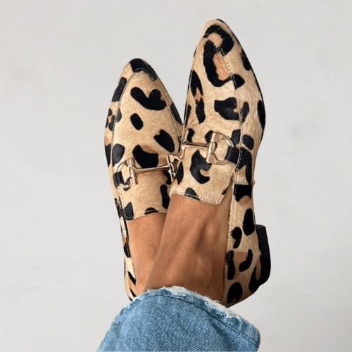 Violet | Animal Print Loafers with Buckle Detail for Women