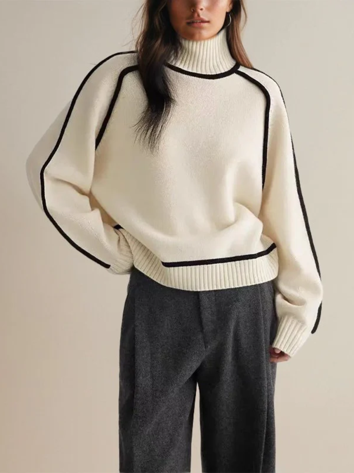 Emily | Women’s Winter Color Block Turtleneck Sweater