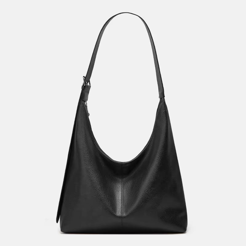 Pebbled Leather Hobo Shoulder Bag in Relaxed Crescent Shape