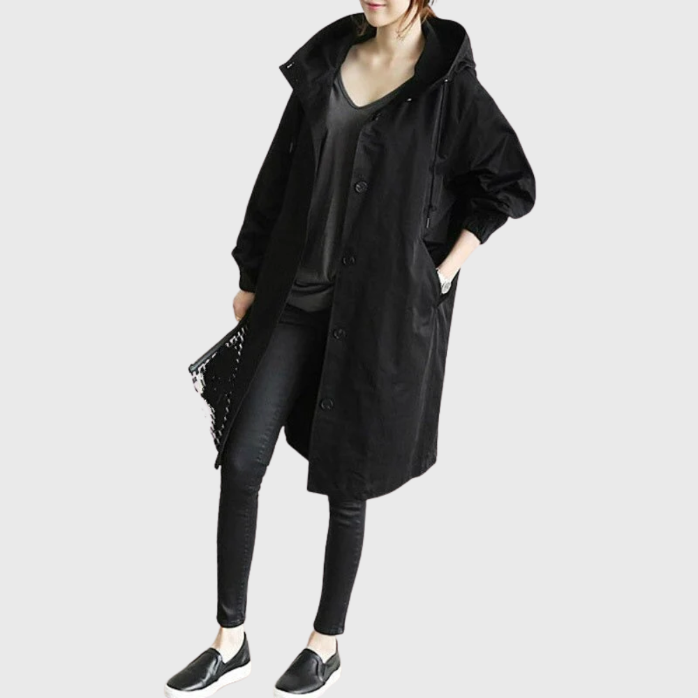 Catherine | Women Casual Hooded Longline Button Coat