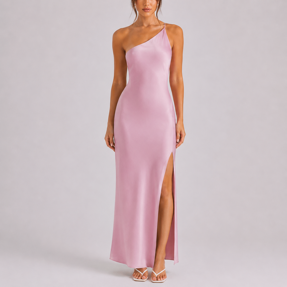 Women's Elegant One-Shoulder Satin Maxi Dress