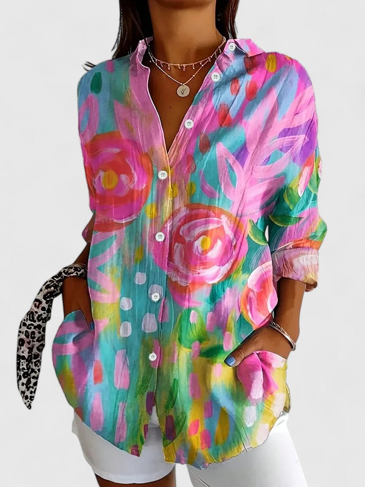 Nancy | Womens Colorful Floral Button Shirt