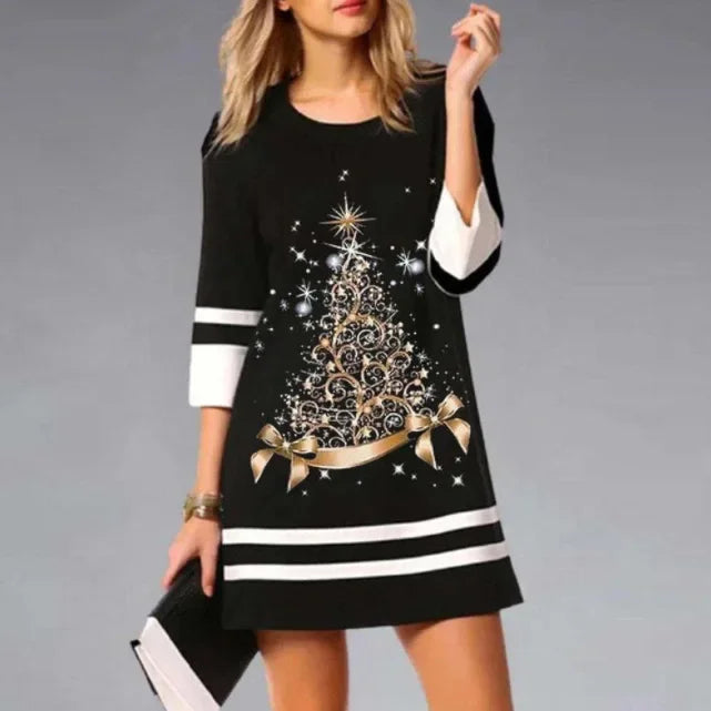 Darcey | Women's Christmas Dress with Reindeer Print