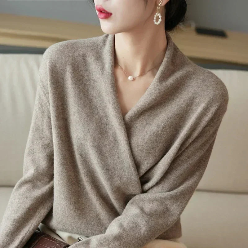 Elizabeth | Women’s Winter Wrap V Neck Knit Sweater