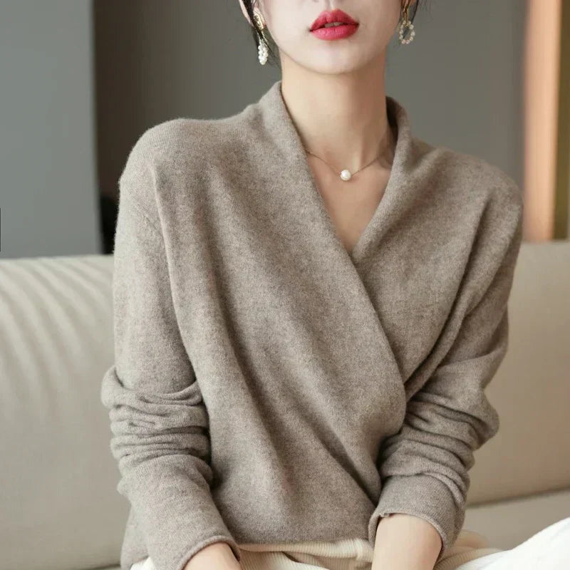 Eleanor | Women’s Spring Wrap Neck Knit Top