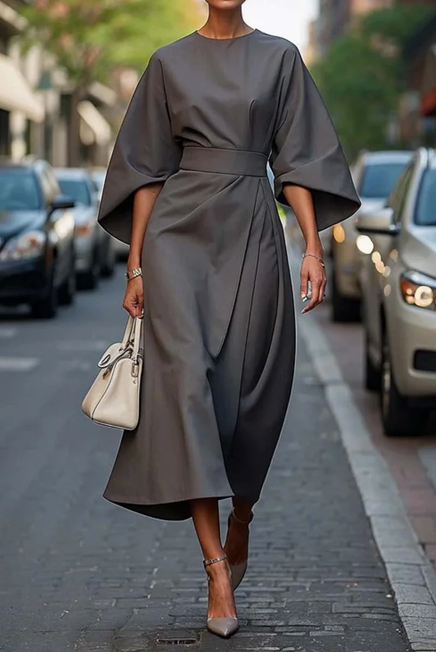 Clara | Women’s Winter Lantern Sleeve Midi Dress