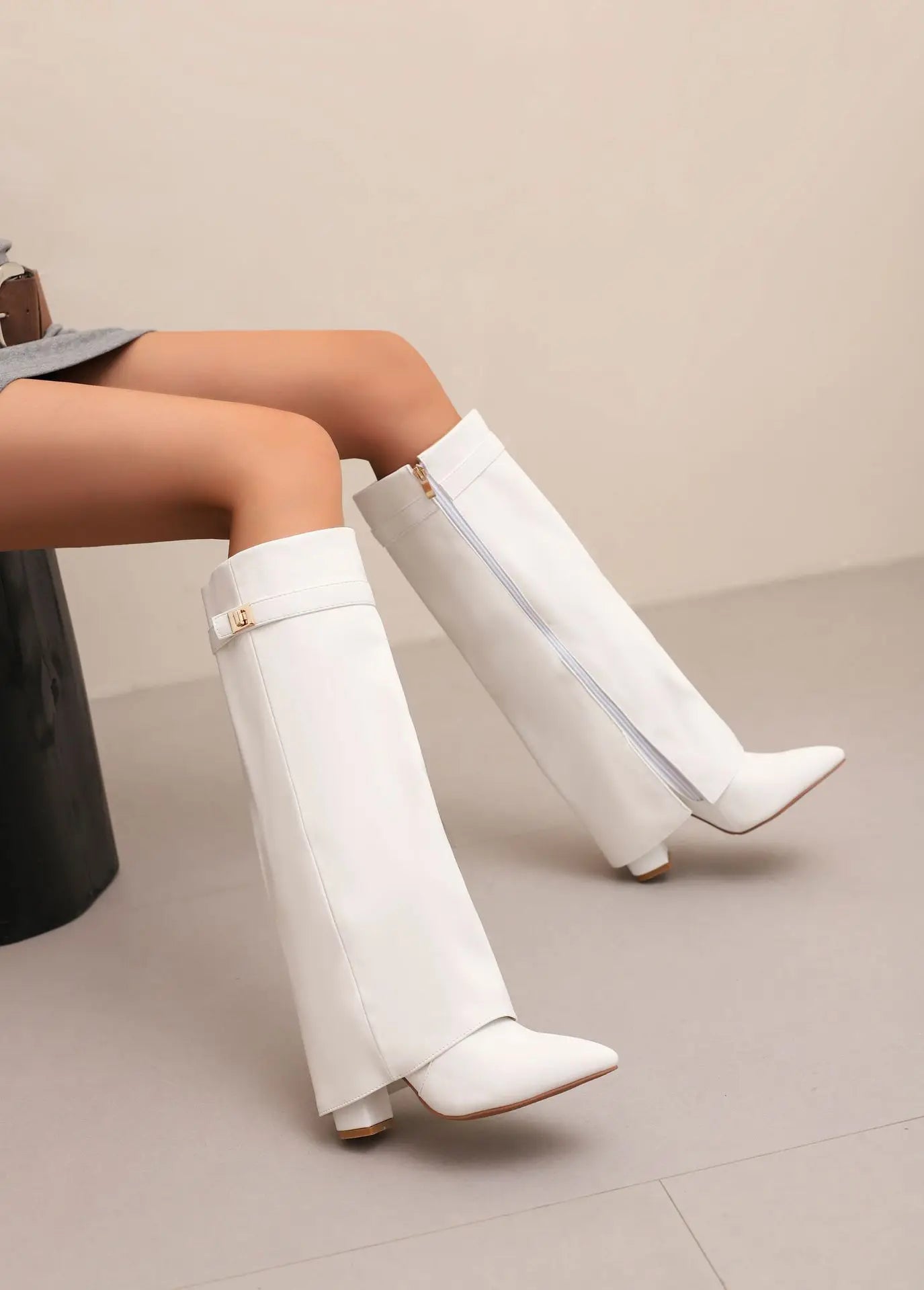 Ella | Women’s Leather Thigh-High Boots with Buckle