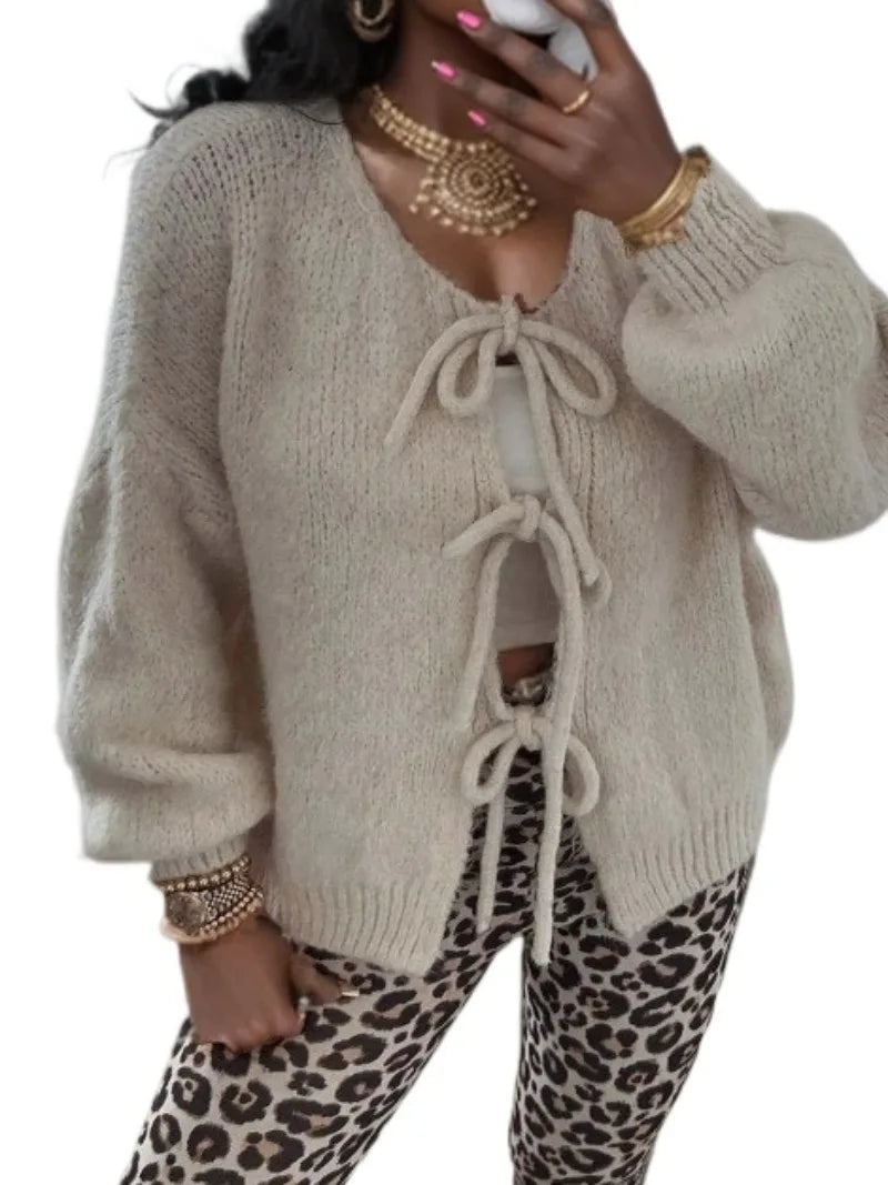 Ella | Women’s Soft Knit Cardigan with Bow Ties