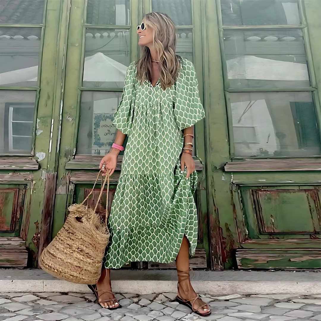 Grace | Women’s Printed V Neck Flowy Maxi Dress