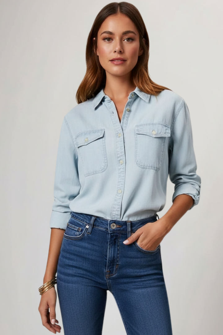Lydia | Women’s Classic Button-Front Denim Shirt with Long Sleeves
