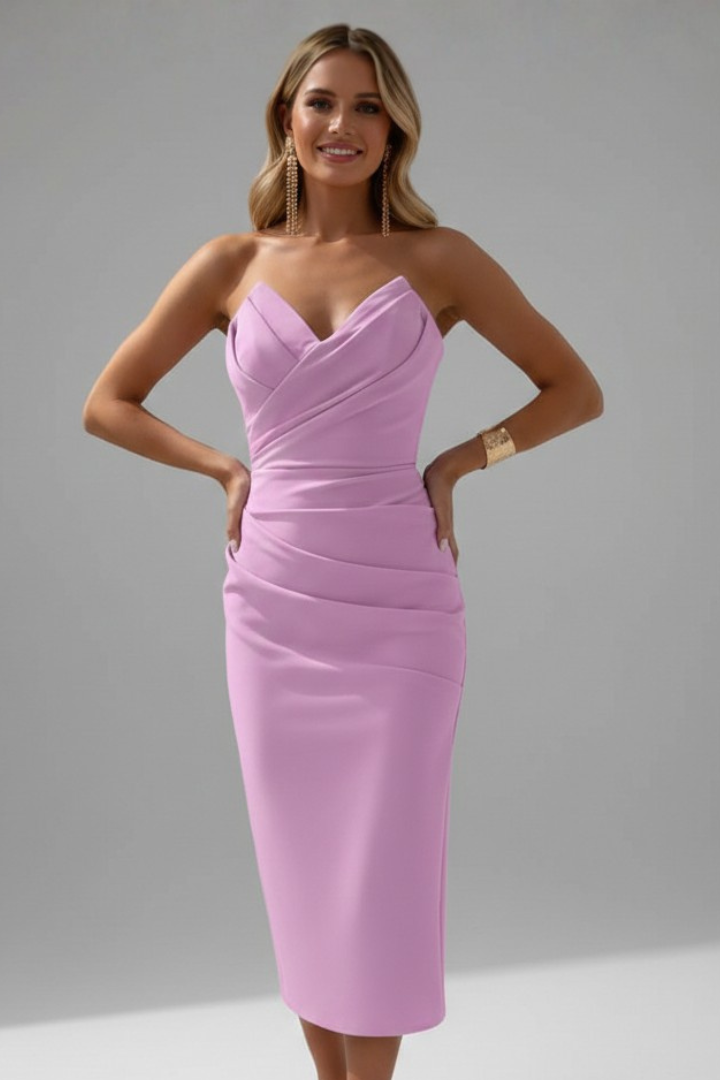 Eleanor | Women’s Strapless Ruched Skirt Midi Dress