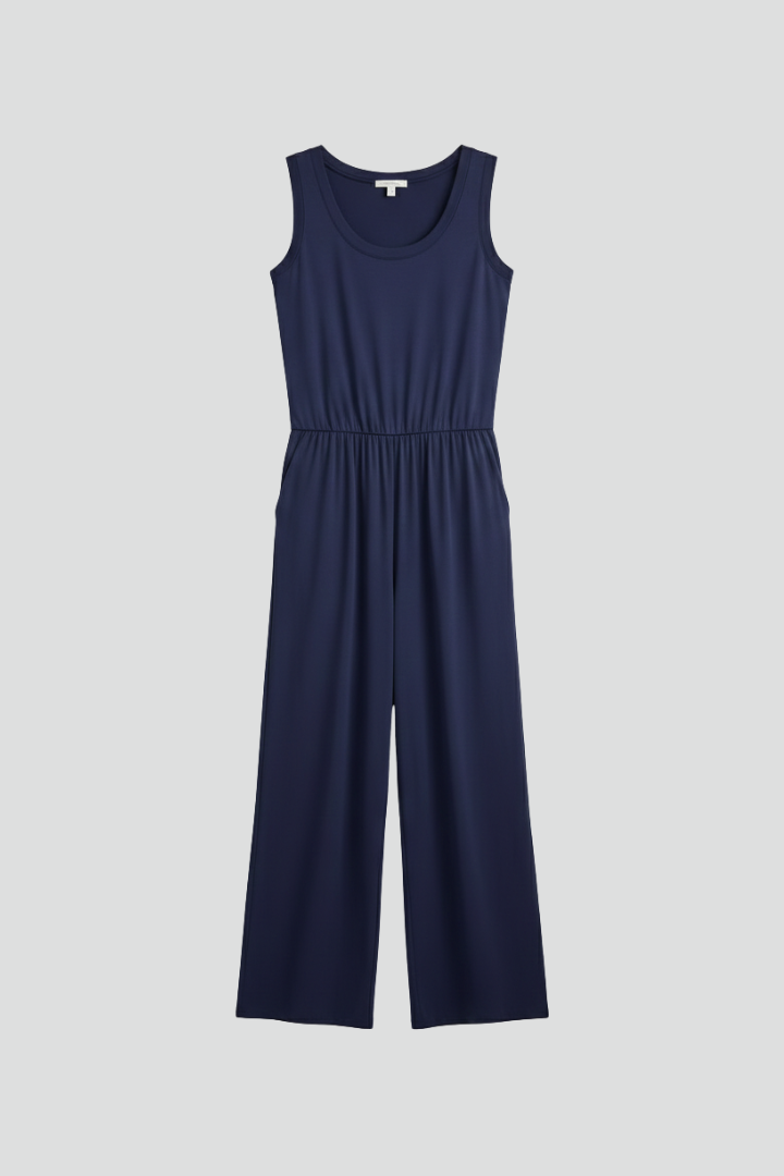 Stella | Women’s Round-Neck Elastic-Waist Wide-Leg Jumpsuit