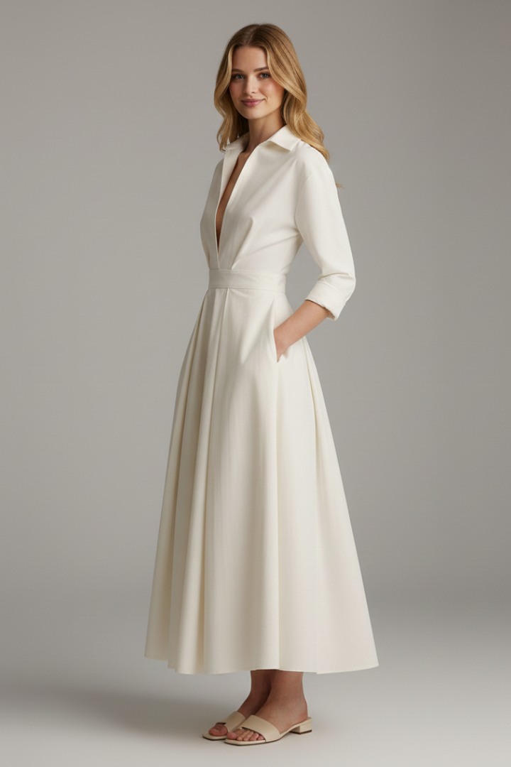 Delilah | Women’s Button Front Collared Midi Dress