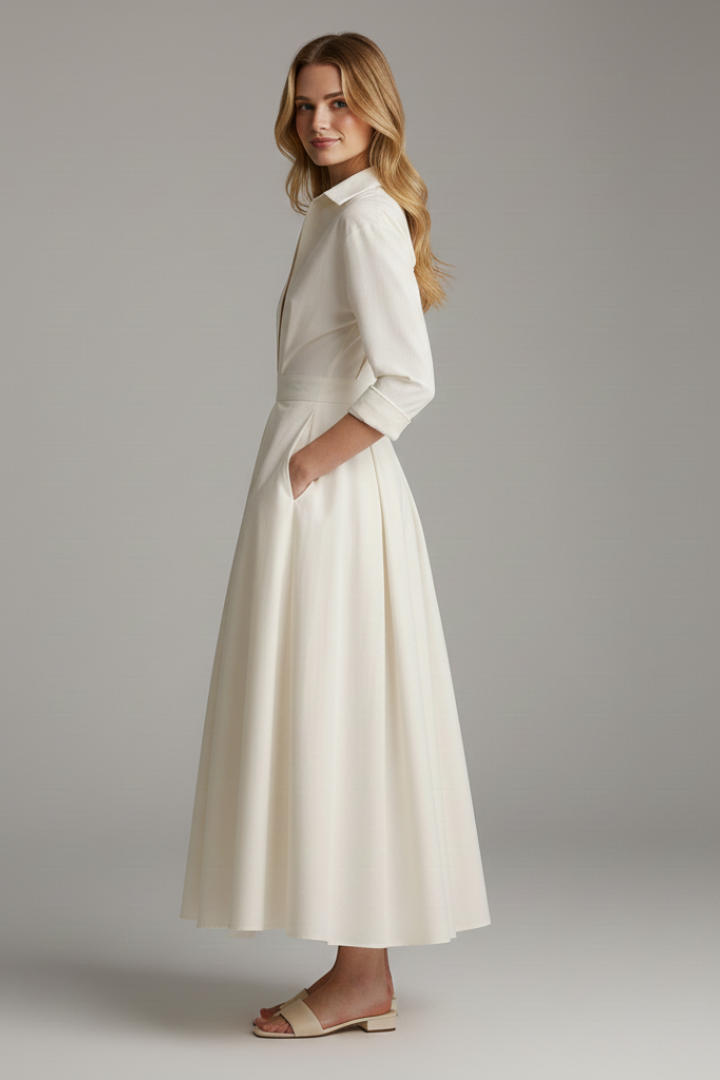 Delilah | Women’s Button Front Collared Midi Dress