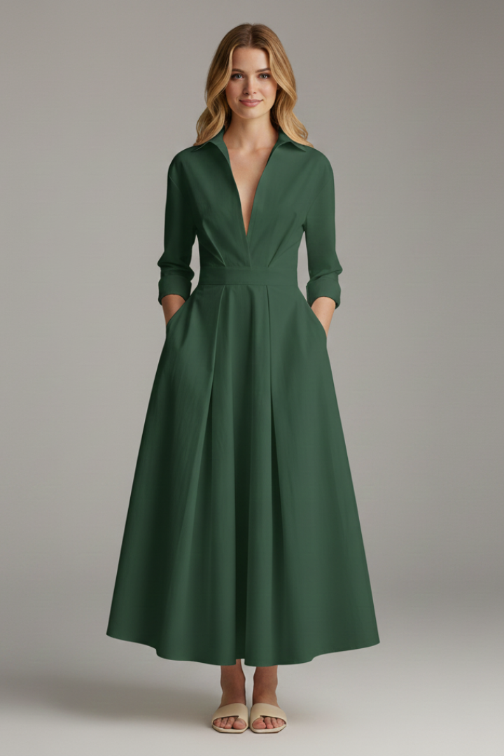 Delilah | Women’s Button Front Collared Midi Dress