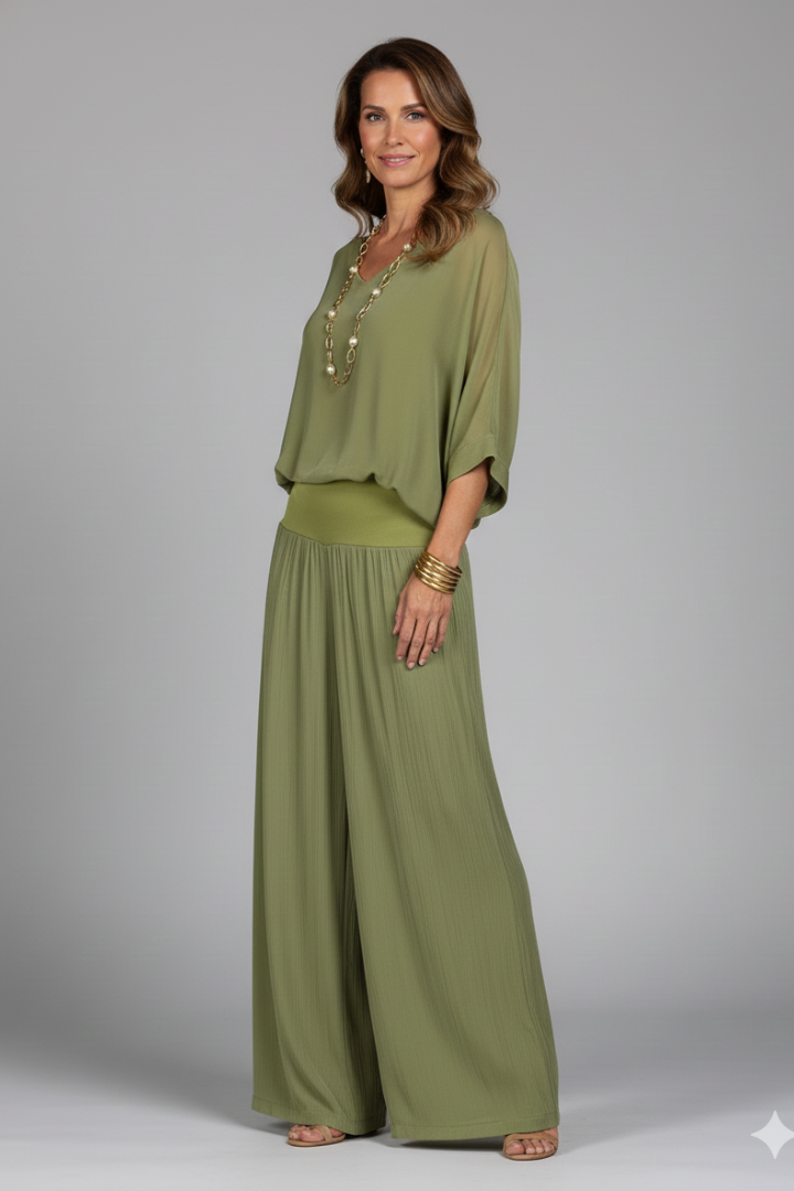 Elsie | Women’s Chiffon Two-Piece Wide-Leg Set