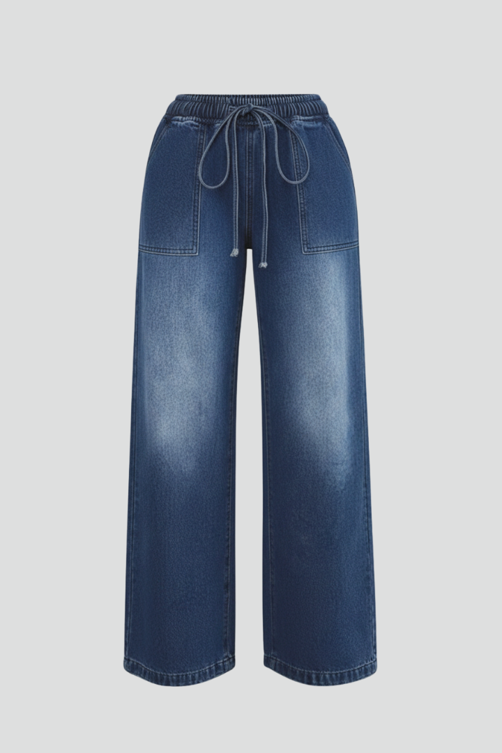 Chloe | Women’s Casual Wide-Leg Trousers with Drawstring Waist and Patch Pockets