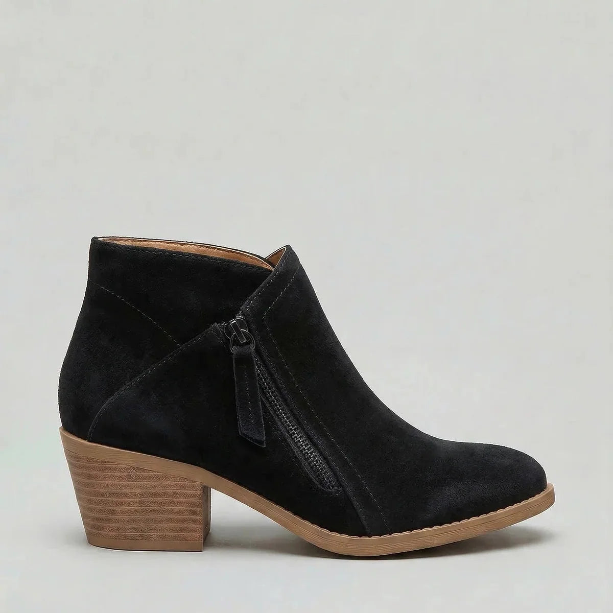 Women's Suede Ankle Boots – Block Heel & Side Zip