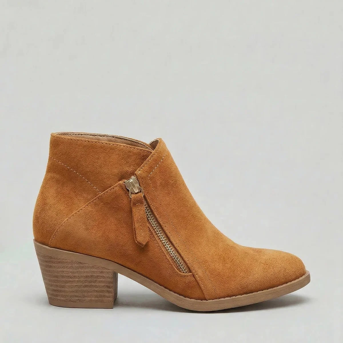 Women's Suede Ankle Boots – Block Heel & Side Zip