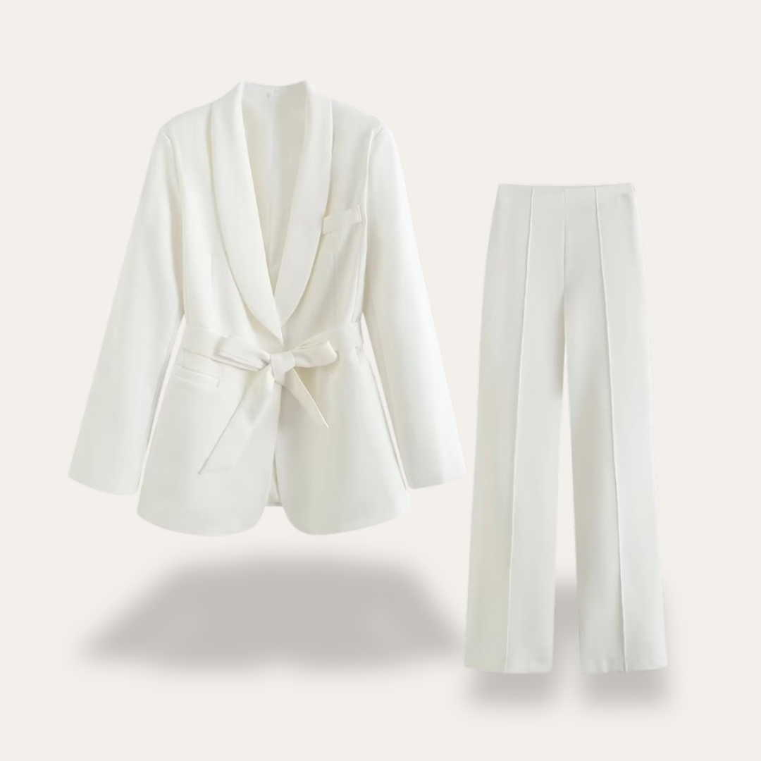 Audrey | Women’s Belted Blazer Wide Leg Trousers Set