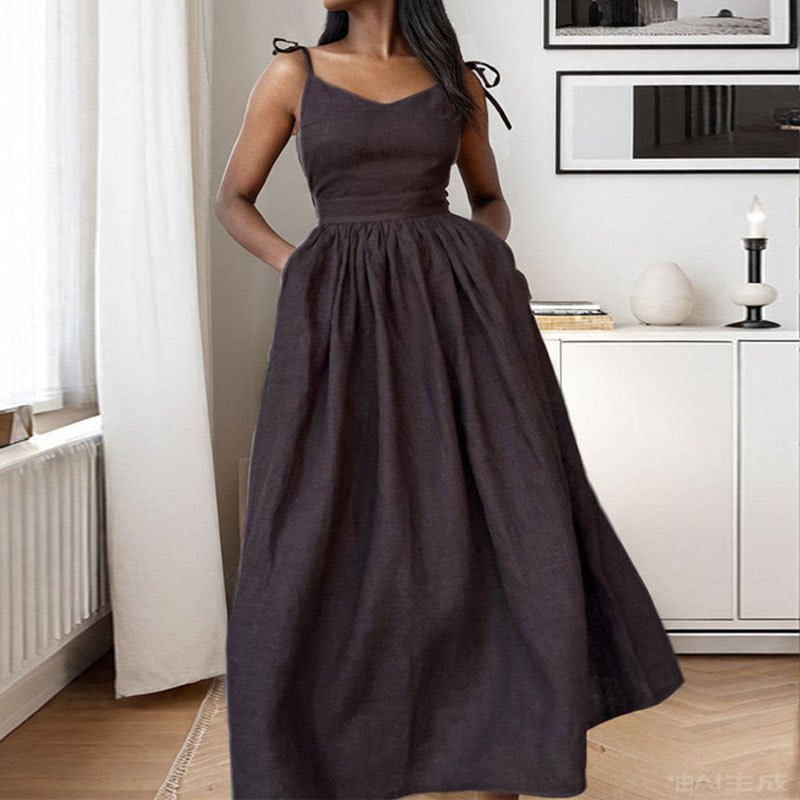 Millie | Women’s Midi Dress V Neck Open Back Slit