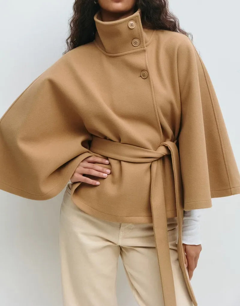 Daisy | Women’s Spring Belted High-Neck Cape Coat