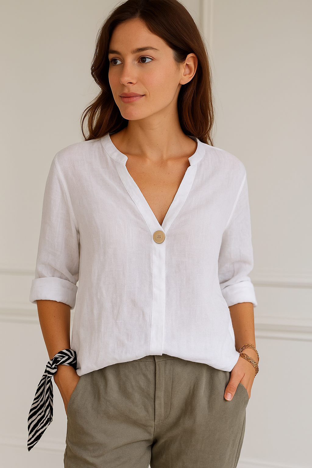 Maisie | Women’s V-Neck Button Detail Relaxed Blouse