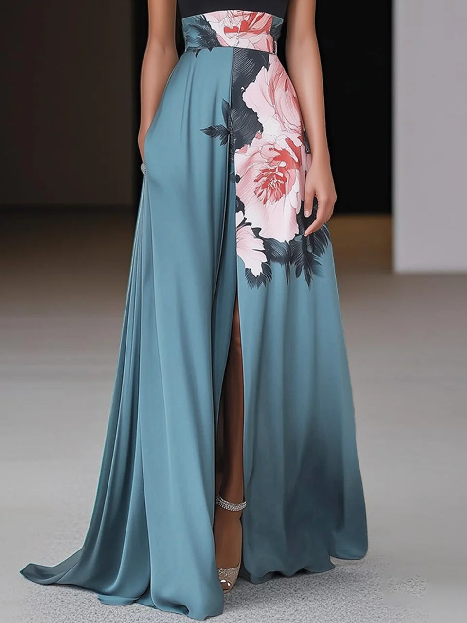 Lauren | Women’s Halter Neck Floral Split Maxi Dress