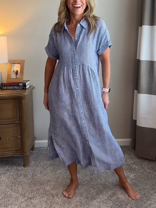 Lily | Women’s Striped Button Front Midi Dress