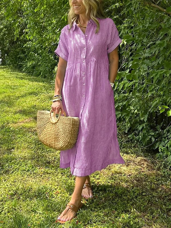 Lily | Women’s Striped Button Front Midi Dress