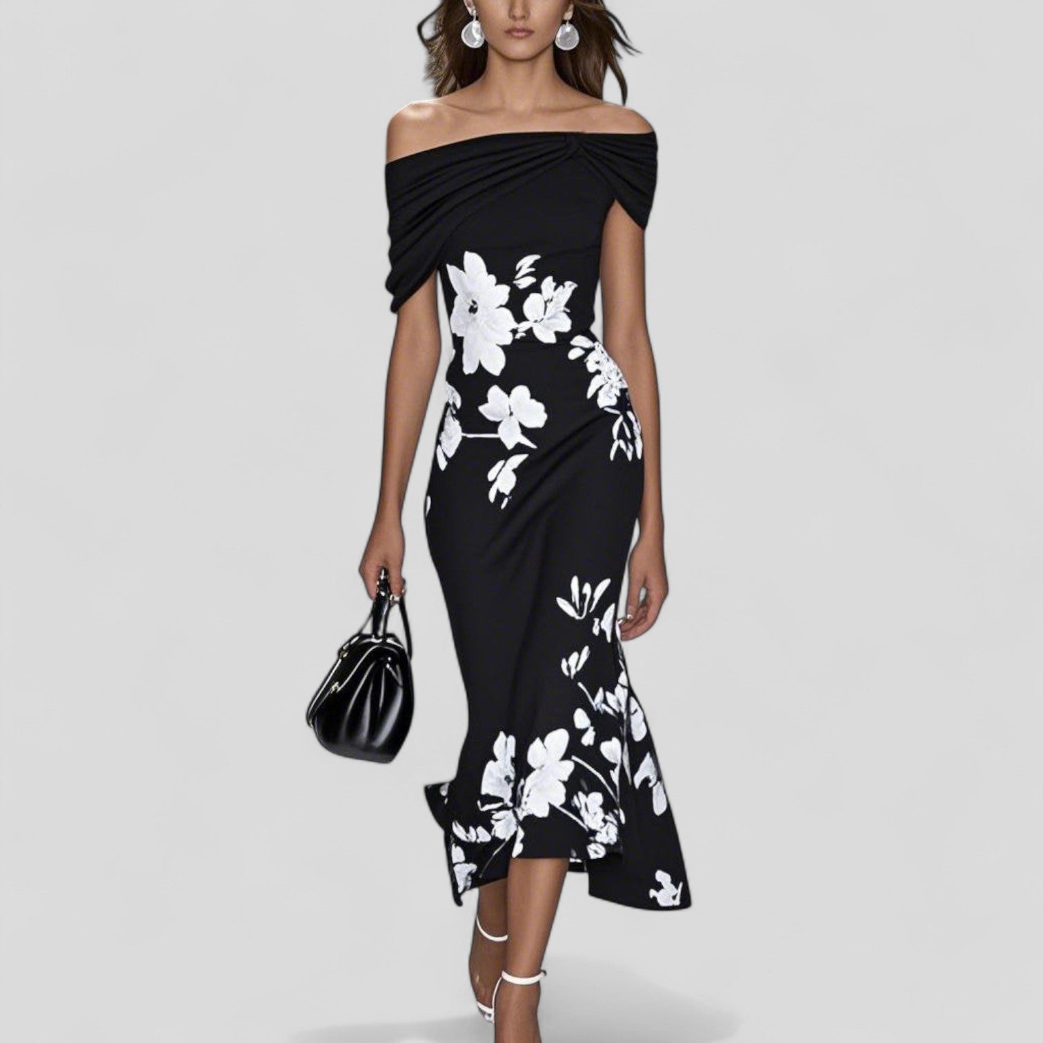Abigail | Women’s Floral Off Shoulder Midi Dress