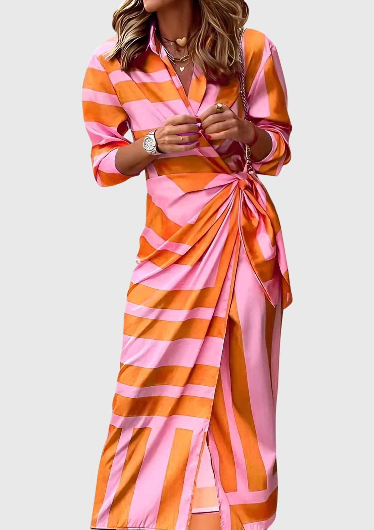 Emma | Womens Striped Wrap Midi Dress