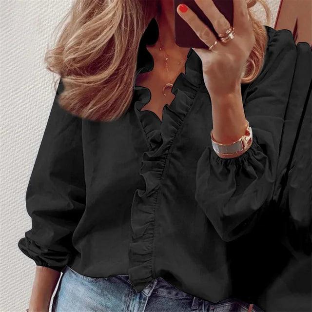 Eva | Women Ruffle Detail V Neck Blouse