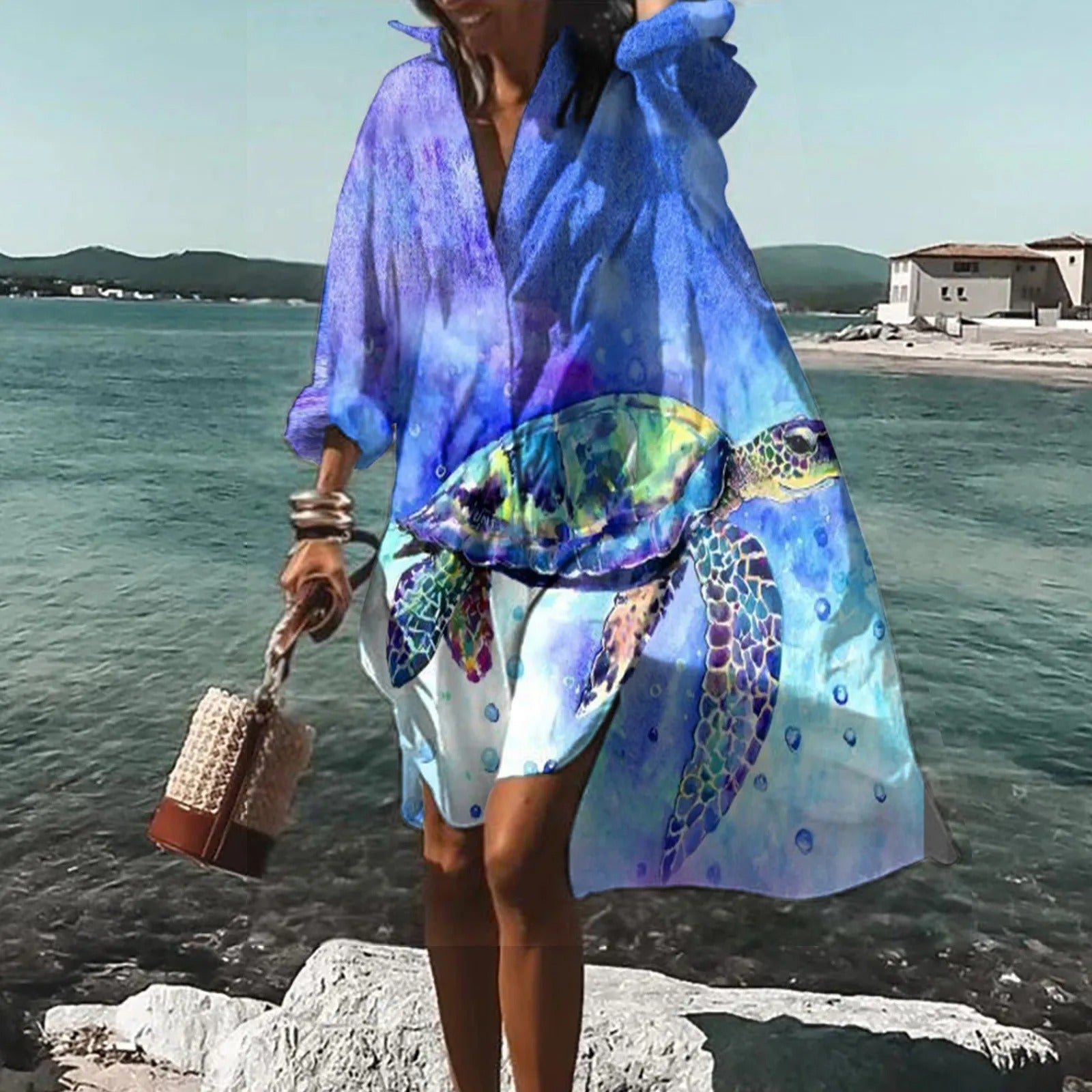 Faye | Women Casual Printed Shirt Midi Dress