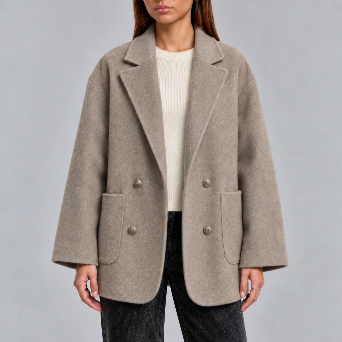Women's Overcoat | Oversized Double-Breasted Coat with Lapel Collar