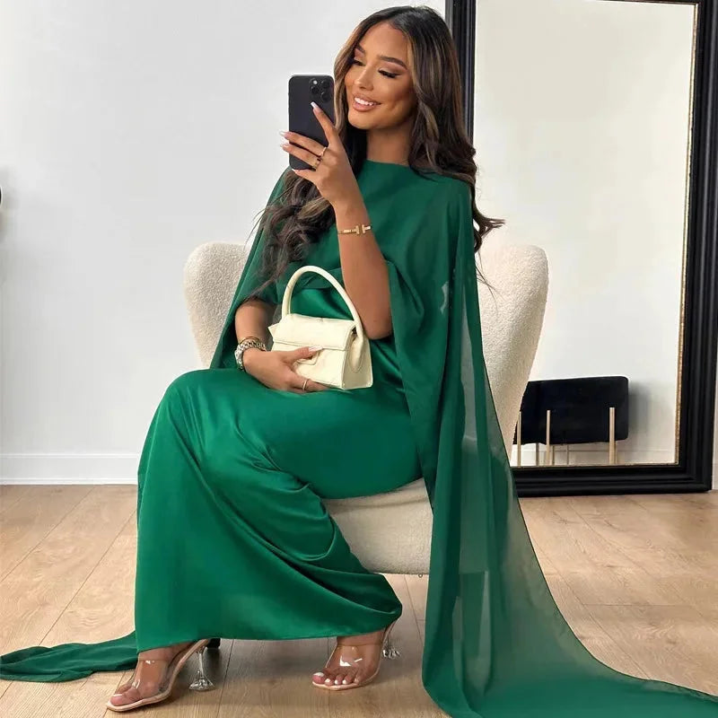 Caroline | Women's Wedding Guest Cape Maxi Dress