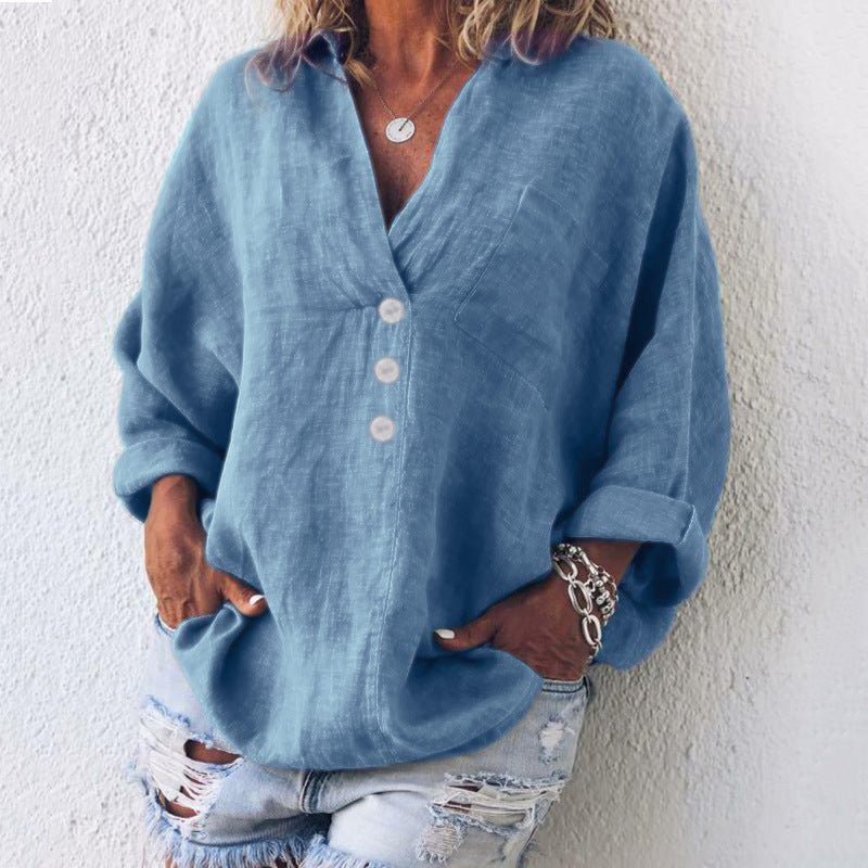 Evangeline | Women's V-Neck Button Down Blouse
