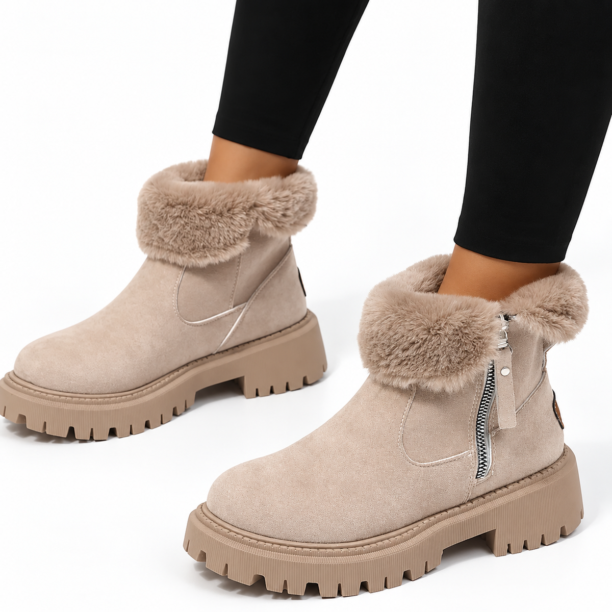 Women's Suede Winter Ankle Boots with Fur Lining & Side Zip