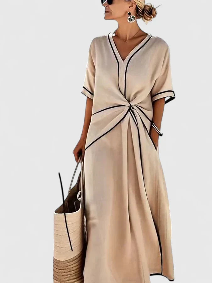 Julia | Womens V Neck Tie Waist Midi Dress