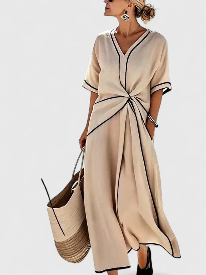 Julia | Womens V Neck Tie Waist Midi Dress